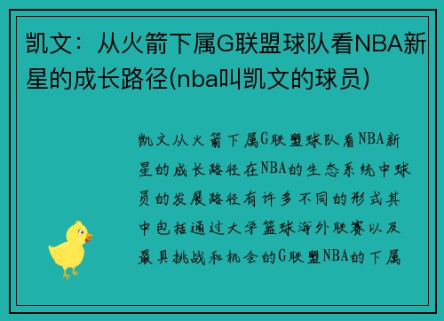 凯文：从火箭下属G联盟球队看NBA新星的成长路径(nba叫凯文的球员)