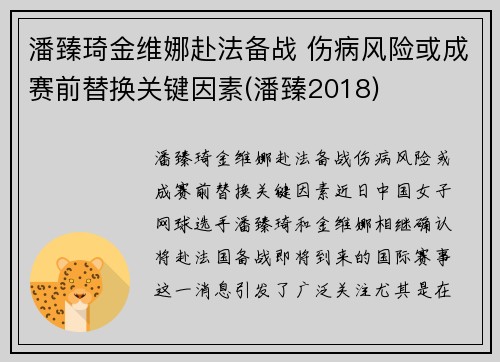 潘臻琦金维娜赴法备战 伤病风险或成赛前替换关键因素(潘臻2018)